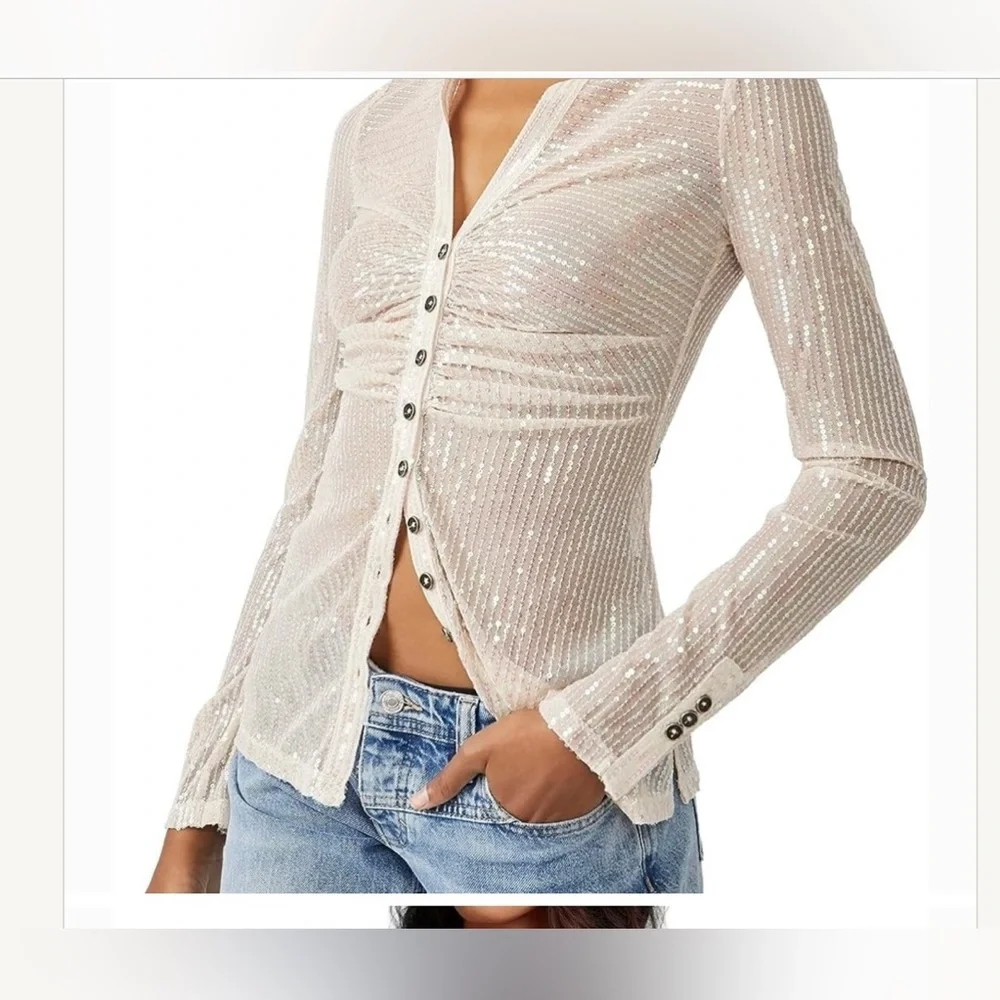 Free People Iridescent Cream Blouse - Picture 5 of 5